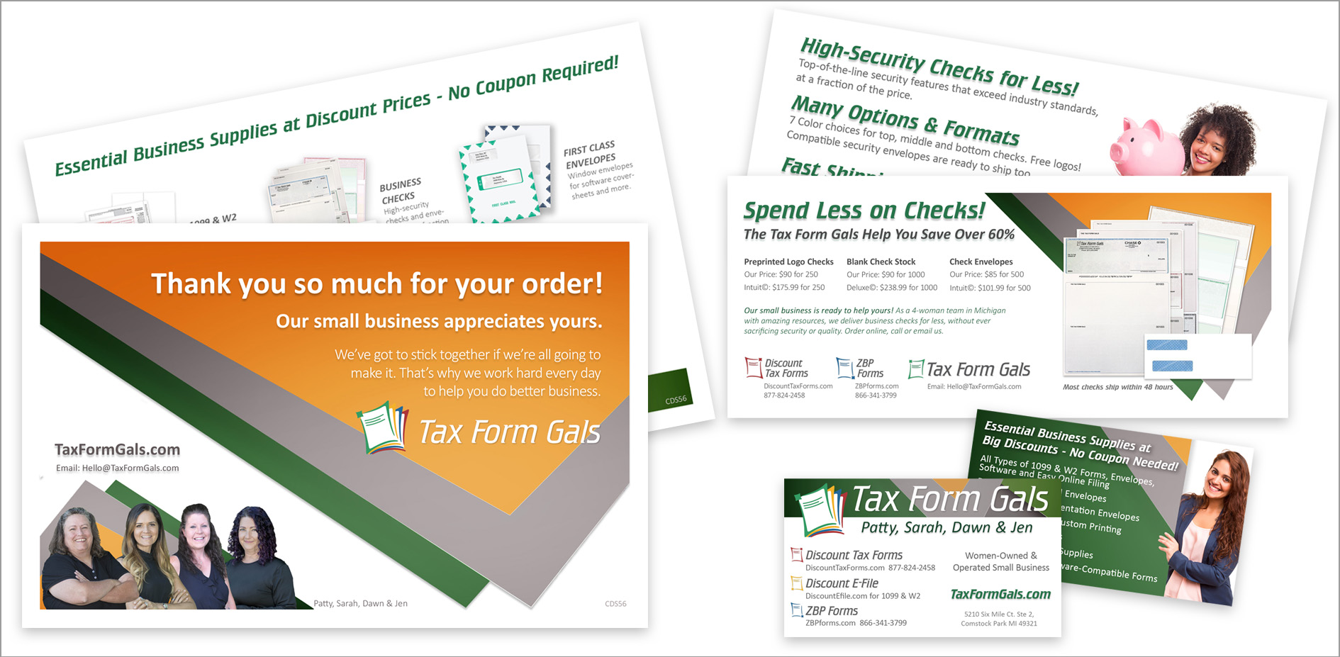 Design of Branded Business Cards and Flyers for The Tax Form Gals by Purple Gen - Purple-Gen.com